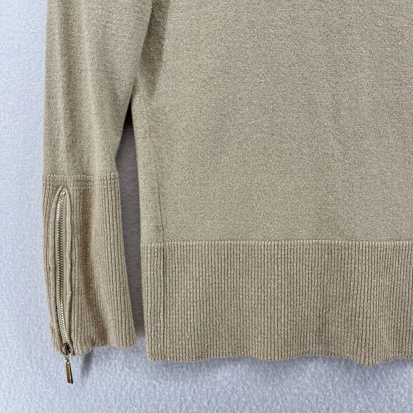 CARMEN Sweater L MARC VALCO Cowl Neck Metallic Pullover Rayon Blend Beige Gold - Picture 8 of 14